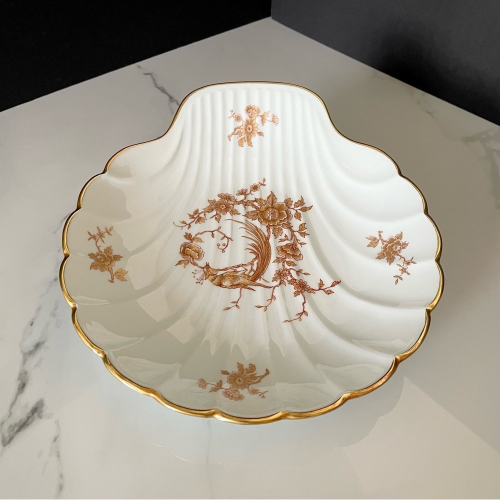 White & Gold Shell Serving Dish - Limoges